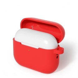 Anti-Scratch Drop Protection Silicone AirPods Case Cover with Keychain Hook for Apple Airpod Pro 3 (Red)