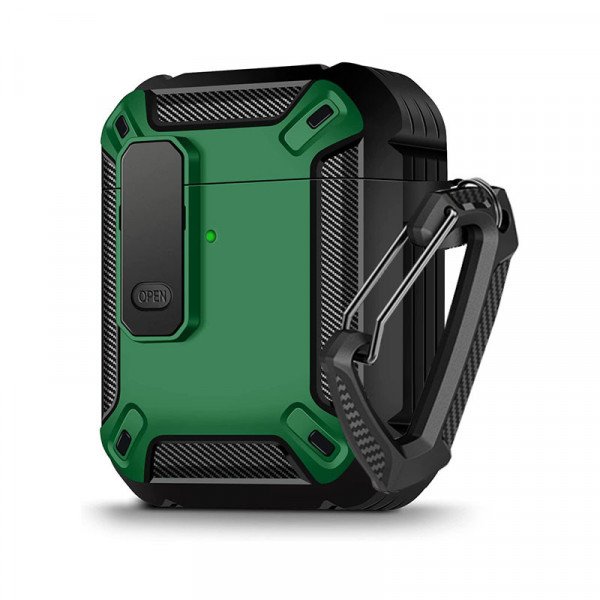 Wholesale Rugged Design Shockproof Anti-Scratch Protective Case with Tight Closure and Holder Clip for Apple Airpod 2 / 1 (Green)