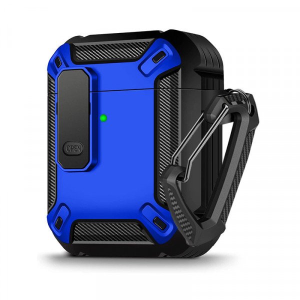 Wholesale Rugged Design Shockproof Anti-Scratch Protective Case with Tight Closure and Holder Clip for Apple Airpod 2 / 1 (Navy Blue)