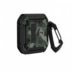Wholesale Premium Camo Design Strong Armor Hybrid Clip Lock Airpod Case Cover With Keychain Holder for Apple Airpod 2 / 1 (Green)