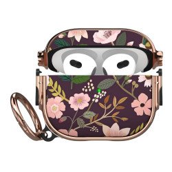 Floral Rose Transparent Protective Case with Secure Lock for Apple Airpods 4 (Purple)