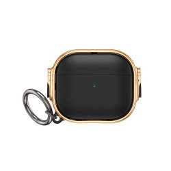 Fashion Design Electroplated Full Body Hybrid Locking Lids Airpod Case Cover With Holder Clip for Apple AirPods 4 (Black)