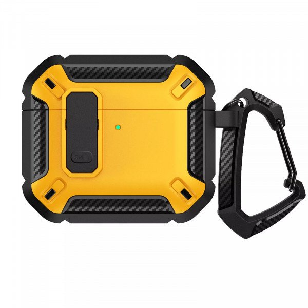Wholesale Rugged Design Shockproof Anti-Scratch Protective Case with Tight Closure and Holder Clip for Apple AirPods 4 (Yellow)