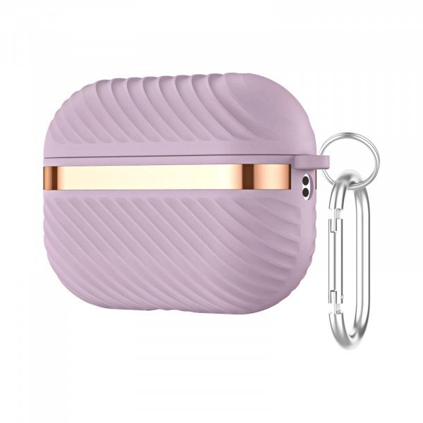 Wholesale Luxury Bronze Chrome Plated Protective Case with Keychain Hook - Fashion Style Accessory for Apple Airpod Pro 2 / Pro 1 (Light Purple)