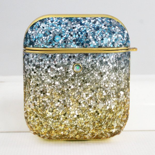 Wholesale Glitter Luxury Sparkle Rainbow Crystal Bling Diamond Case for Apple Airpods 1 / 2 (Blue)