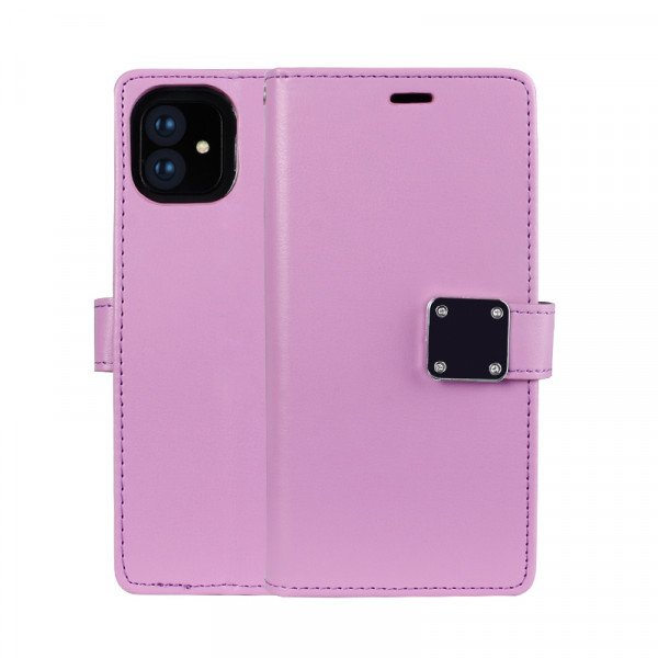 Wholesale Multi Pockets Folio Flip Leather Wallet Case with Strap for Apple iPhone 13 (6.1) (Purple)