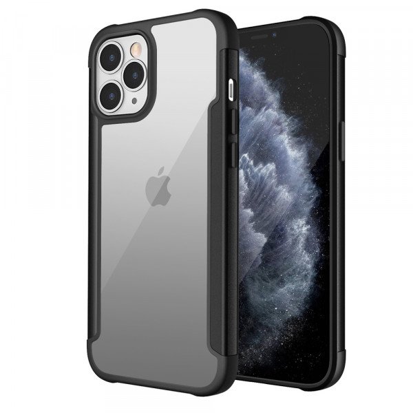 Wholesale Clear Iron Armor Hybrid Chrome Case for Apple iPhone 12 Pro Max (Black)