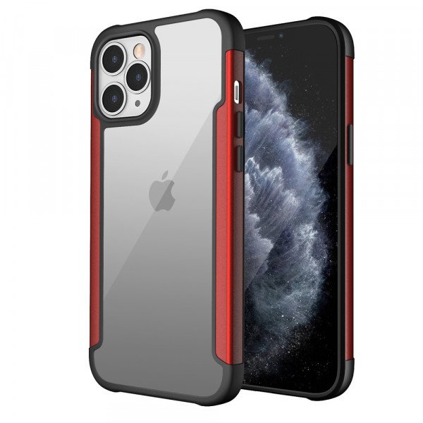Wholesale Clear Iron Armor Hybrid Chrome Case for Apple iPhone 12 Pro Max (Red)