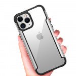 Wholesale Clear Iron Armor Hybrid Chrome Case for Apple iPhone 12 / 12 Pro 6.1 (Black)