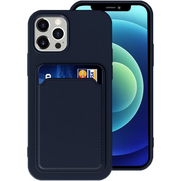 Wholesale Slim TPU Soft Card Slot Holder Sleeve Case Cover for Apple iPhone 12 Pro Max (Navy Blue)