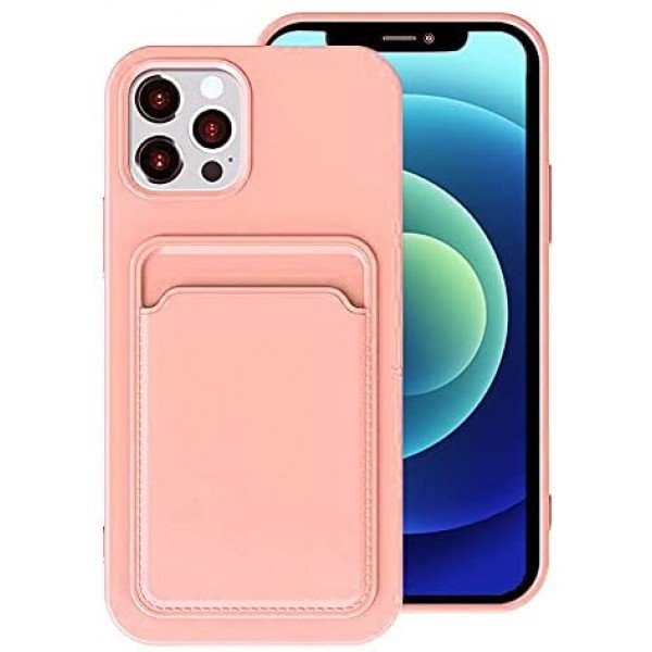 Wholesale Slim TPU Soft Card Slot Holder Sleeve Case Cover for Apple iPhone 12 / 12 Pro 6.1 (Pink)