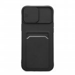 Wholesale Silicone Card Slot Holder Sleeve Case with Camera Lens Protector Cover for Apple iPhone 12 / 12 Pro 6.1 (Black)