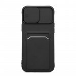 Wholesale Silicone Card Slot Holder Sleeve Case with Camera Lens Protector Cover for Apple iPhone 12 Pro Max (Black)