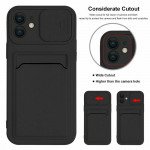 Wholesale Silicone Card Slot Holder Sleeve Case with Camera Lens Protector Cover for Apple iPhone 12 / 12 Pro 6.1 (Black)