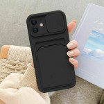 Wholesale Silicone Card Slot Holder Sleeve Case with Camera Lens Protector Cover for Apple iPhone 12 Pro Max (Black)