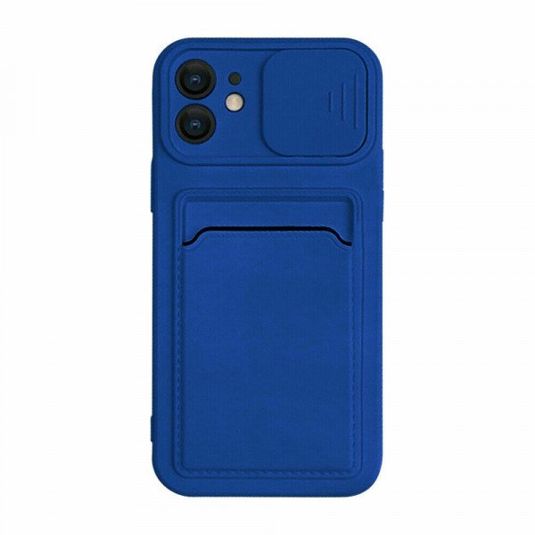 Wholesale Silicone Card Slot Holder Sleeve Case with Camera Lens Protector Cover for Apple iPhone 12 / 12 Pro 6.1 (Navy Blue)