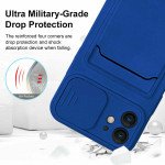 Wholesale Silicone Card Slot Holder Sleeve Case with Camera Lens Protector Cover for Apple iPhone 12 / 12 Pro 6.1 (Navy Blue)