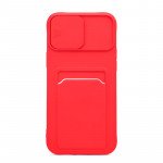 Wholesale Silicone Card Slot Holder Sleeve Case with Camera Lens Protector Cover for Apple iPhone 12 / 12 Pro 6.1 (Red)