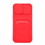 Wholesale Silicone Card Slot Holder Sleeve Case with Camera Lens Protector Cover for Apple iPhone 12 Pro Max (Red)