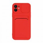 Wholesale Silicone Card Slot Holder Sleeve Case with Camera Lens Protector Cover for Apple iPhone 12 Pro Max (Red)