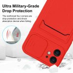 Wholesale Silicone Card Slot Holder Sleeve Case with Camera Lens Protector Cover for Apple iPhone 12 / 12 Pro 6.1 (Red)