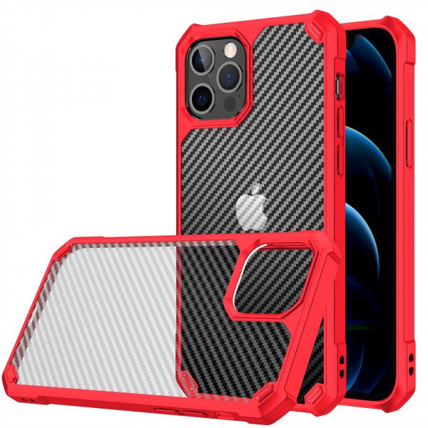 Wholesale Super Armor Carbon Fiber Design Hybrid Case for Apple iPhone 12 Pro Max 6.7 (Red)