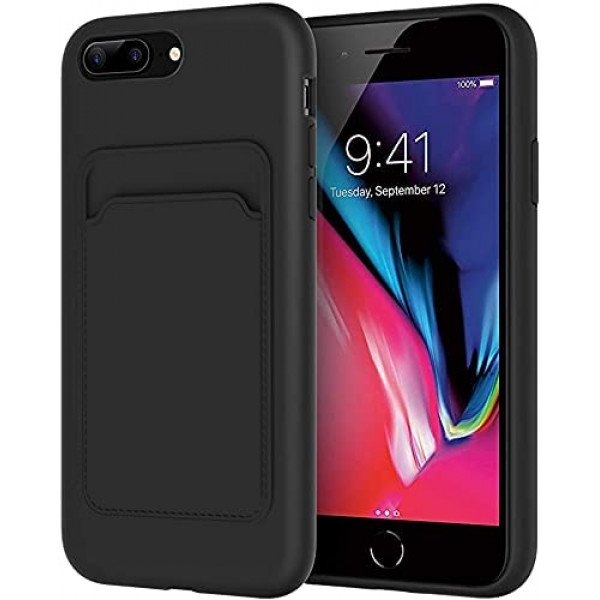Wholesale Slim TPU Soft Card Slot Holder Sleeve Case Cover for Apple iPhone 8 Plus / 7 Plus / 6 Plus (Black)