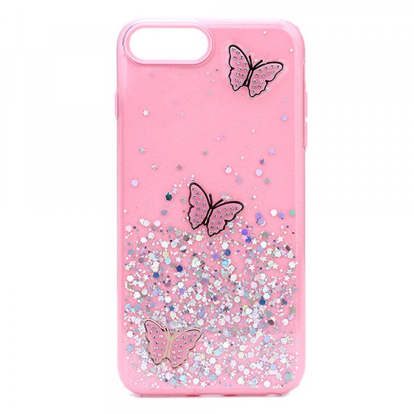 Wholesale Glitter Jewel Butterfly Double Layer Hybrid Case Cover for Apple iPhone 8 Plus / 7 Plus / 6 Plus (Hot Pink)