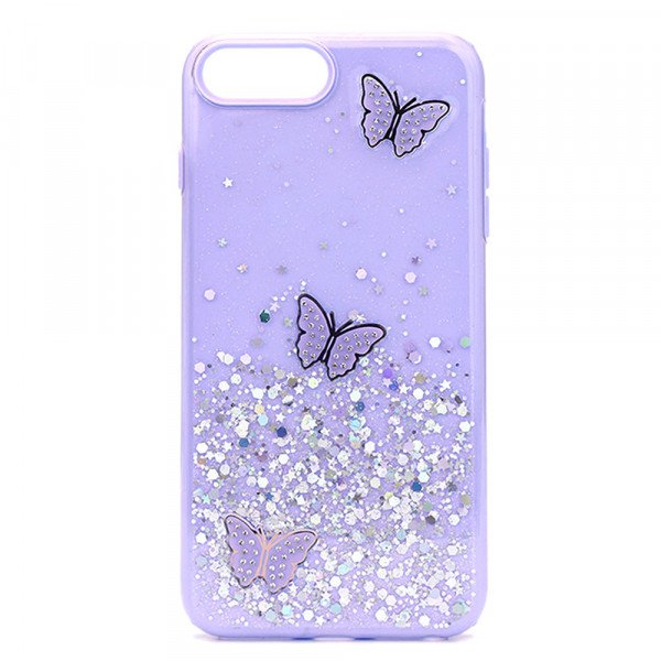 Wholesale Glitter Jewel Butterfly Double Layer Hybrid Case Cover for Apple iPhone SE2020 / 8 / 7 / 6 (Purple)