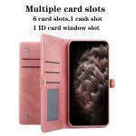 Wholesale Double Layer Card Slots Flip Wallet Case with Strap and Stand for Apple iPhone 13 Pro Max [6.7] (Rose Gold)