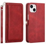 Wholesale Double Layer Card Slots Flip Wallet Case with Strap and Stand for Apple iPhone 13 [6.1] (Red)