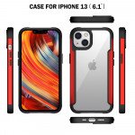 Wholesale Clear Iron Armor Hybrid Chrome Case for Apple iPhone 13 (6.1) (Red)