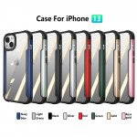 Wholesale Clear Iron Armor Hybrid Chrome Case for Apple iPhone 13 (6.1) (Navy Blue)