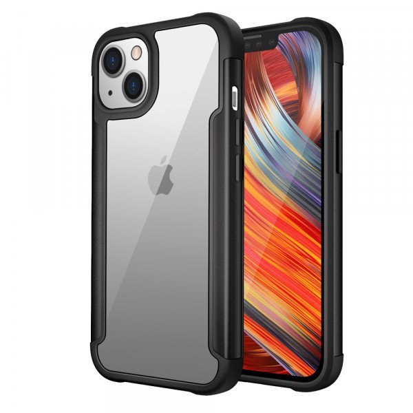 Wholesale Clear Iron Armor Hybrid Chrome Case for Apple iPhone 13 (6.1) (Black)