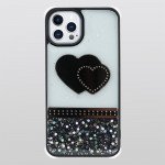 Glitter Jewel Diamond Armor Bumper Case with Camera Lens Protection Cover for Apple iPhone 13 Pro Max [6.7] (Heart Black)