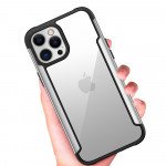 Wholesale Clear Iron Armor Hybrid Chrome Case for Apple iPhone 13 Pro (6.1) (Black)