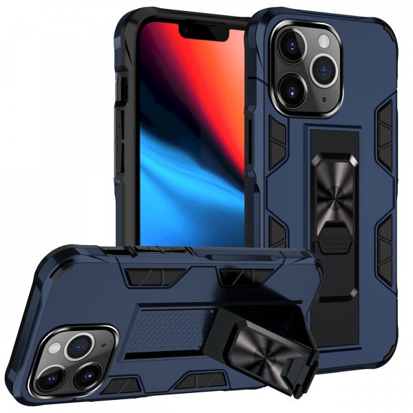 Wholesale Military Grade Armor Protection Stand Magnetic Feature Case for Apple iPhone 13 Pro Max (6.7) (Navy Blue)