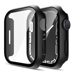 Tempered Glass Screen Protector Full Coverage Shockproof Cover Case for Apple Watch Series 9/8/7 [41MM] (Black)