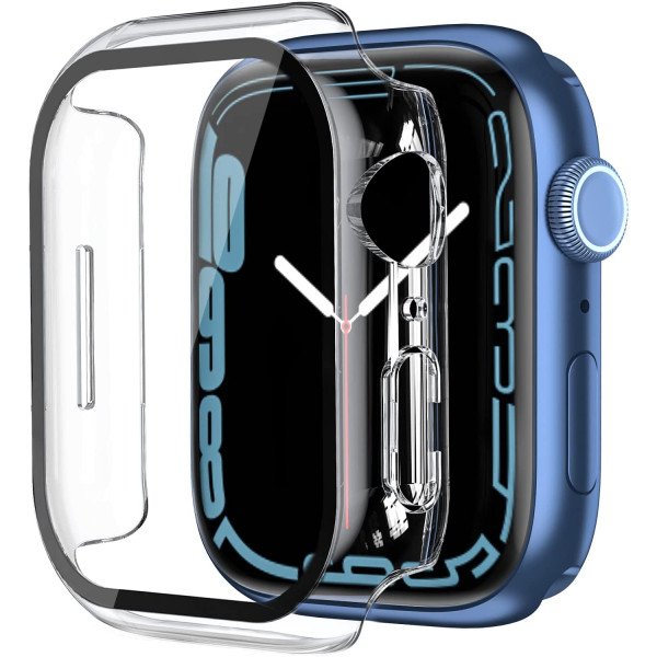 Wholesale Tempered Glass Screen Protector Full Coverage Shockproof Cover Case for Apple Watch Series 9/8/7 [45MM] (Clear)