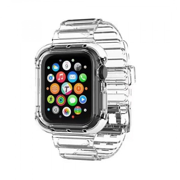 Wholesale Clear Protective Watch Band and Watch Case Cover for Apple Watch Series 6/5/4/SE 44MM (Clear)
