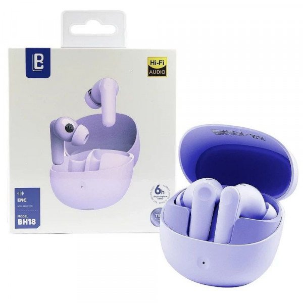 Wholesale Premium TWS Bluetooth Wireless Earbuds with Crystal Clear HIFI Sound Quality and Deep Bass BH18 for Universal Cell Phone And Bluetooth Device (Purple)