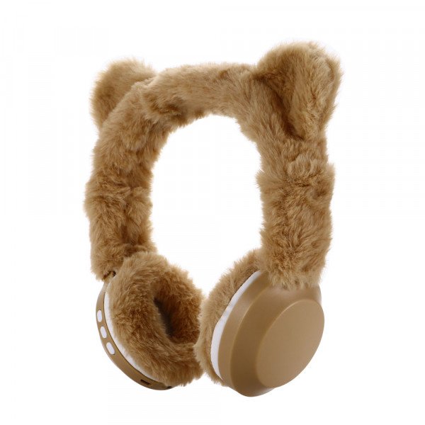 Wholesale Cute Teddy Bear Ear Fluffy Plush Girly Bluetooth Wireless Headphone Headset with Built in Mic BK695 for Universal Cell Phone And Bluetooth Device (Beige)