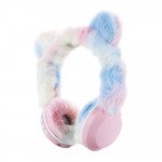 Wholesale Cute Teddy Bear Ear Fluffy Plush Girly Bluetooth Wireless Headphone Headset with Built in Mic BK695 for Universal Cell Phone And Bluetooth Device (Rainbow)