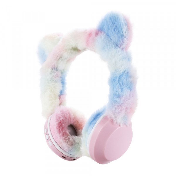 Wholesale Cute Teddy Bear Ear Fluffy Plush Girly Bluetooth Wireless Headphone Headset with Built in Mic BK695 for Universal Cell Phone And Bluetooth Device (Rainbow)