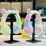 Wholesale Cute Cartoon Ear Fluffy Plush Girly Bluetooth Wireless Headphone Headset with Built in Mic BK696 for Universal Cell Phone And Bluetooth Device (Rainbow Pink)