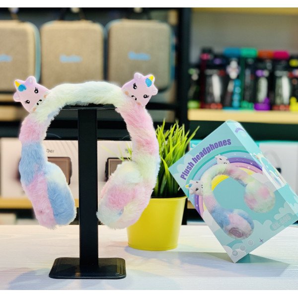 Wholesale Cute Cartoon Ear Fluffy Plush Girly Bluetooth Wireless Headphone Headset with Built in Mic BK696 for Universal Cell Phone And Bluetooth Device (Rainbow Pink)
