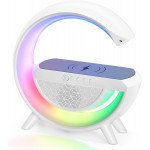 Crescent Moon LED Bluetooth Speaker with Wireless Phone Charging - High-Quality Loud Sound BT2301 for Universal Cell Phone And Bluetooth Device (White)