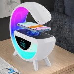 Wholesale LED Alarm Clock Bluetooth Speaker with Wireless Charger - Dynamic Light, High-Volume Sound BT3401 for Universal Cell Phone And Bluetooth Device (White)