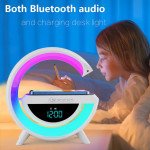 Wholesale LED Alarm Clock Bluetooth Speaker with Wireless Charger - Dynamic Light, High-Volume Sound BT3401 for Universal Cell Phone And Bluetooth Device (White)