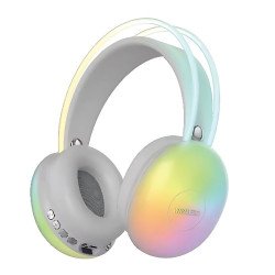 RGB Colorful Wireless Bluetooth Over-Ear Headphones – Modern Design with AUX Port BT500 for Universal Cell Phone And Bluetooth Device (White)